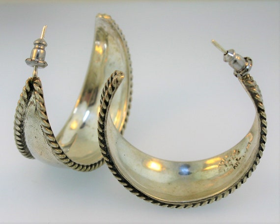 Vintage Sterling Silver Round Stud Hoop Earrings - image 1