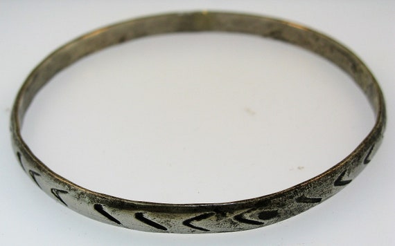 Vintage Sterling Silver Handmade Mexican Bangle - image 1