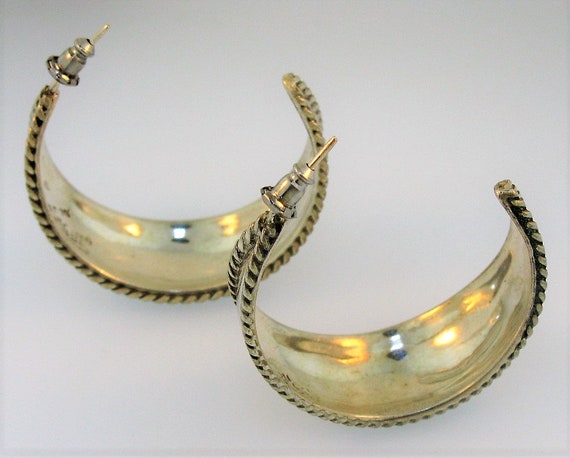 Vintage Sterling Silver Round Stud Hoop Earrings - image 6