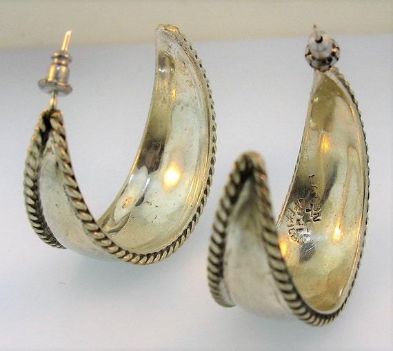 Vintage Sterling Silver Round Stud Hoop Earrings - image 7
