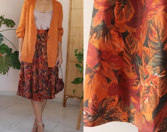 Jupe en soie fleurie vintage, jupe en soie plissée vintage, jupe en soie midi vintage, Royaume-Uni 12 / US 8
