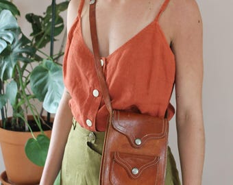 Bolsa vintage de couro marrom caramelo, bolsa transversal vintage marrom, bolsa vintage marrom, bolsa de ombro vintage marrom