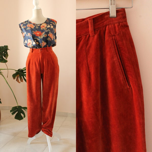 Italian Vintage Corduroy Pants, Burnt Orange Pants High Waisted, Vintage Corduroy Trousers, Vintage Cotton Pants, UK 8/US 4