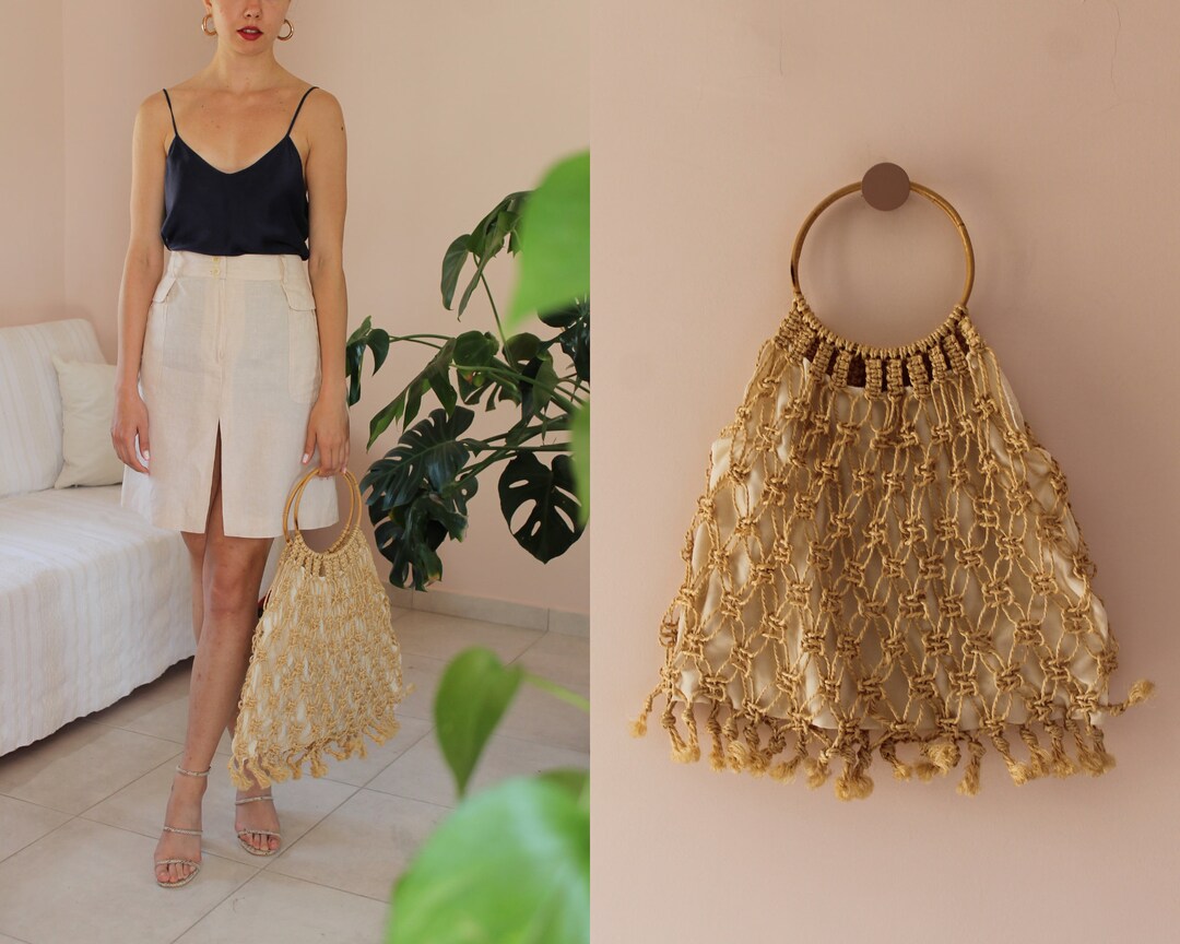 Vintage Bamboo Straw Bag, Vintage Bamboo Handle Bag, Summer Straw Bag, Bamboo Rope Bag Etsy