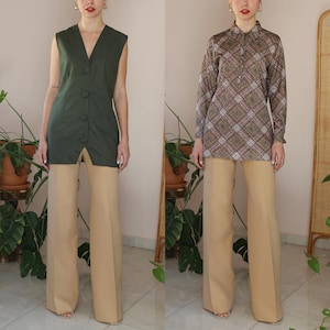 70s Vintage Pants, 70s Pants Beige, Deadstock 70s High Waisted Flares, 70s Beige Flares, 70s Long Flares, 70s Flared Trousers,  W29/L35