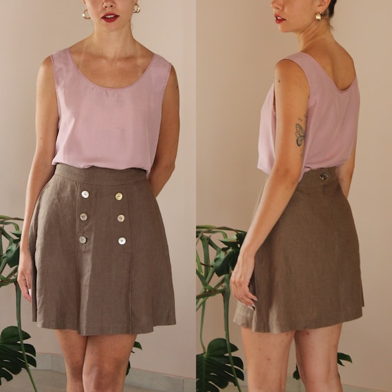 Vintage Linen Skirt in Brown Summer Linen Skirt Brown Linen Skirt Mini Linen Skirt UK 12 14 US 8 10 Etsy Australia