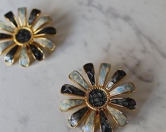 80s Vintage Floral Earrings, Vintage Gold Plated Statement Earrings, Costume Jewelry Earrings