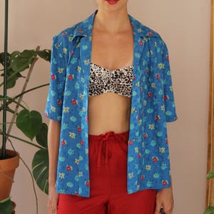 Vintage Floral Blouse, Blue Floral Shirt, Vintage Blue Floral Shirt, Vintage Blue Blouse Floral, Vintage Summer Floral Blouse, UK 20/ US 16