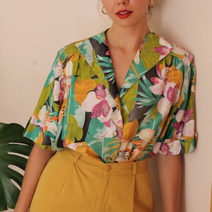 Vintage Plus Size Floral Blouse, Vintage Floral Shirt, Summer Floral Blouse, Vintage Floral Blouse, Floral Cotton Blouse, UK 20 / US 16