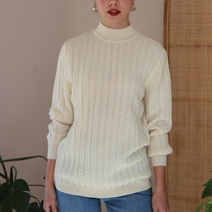 Vintage Soft Pure Wool Pullover, Vintage Cable Knit Sweater Pullover Woman, Vintage Wool Jumper, Light Wool Spring Pullover, UK 14 / US 10