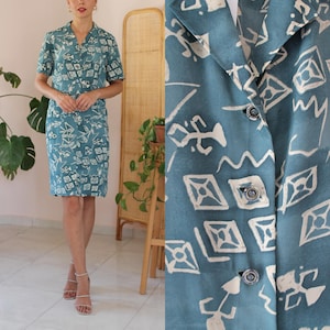 Vintage Silk Dress, Vintage Blue Silk Dress, Vintage Sheath Silk Dress,  Vintage Midi Dress Silk, UK 12 / US 8