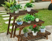 Wood Plant Stand 3 Tiered Corner Ladder Plant Stand Multi Level Step Flower Pot