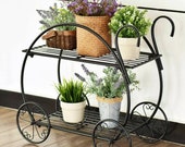 Cart Metal 2-Tier Metal Plant Stand Flower Pot Holder Shelves Garden In Outdoor Decor Fathers Day Gift ON SALE