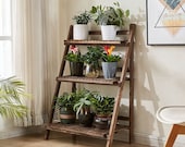 Dark 3 Tier Corner Wooden Plant Stand Ladder Flower Pot Display Rack Shelf Gift Organization Minimalistic Fathers Day Gift ON SALE