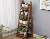 4 Tier Ladder Shelf Leaning Bookcase Plant Stand Display Shelf Rack Brown ON SALE