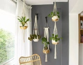 Set of 5 Garden Plant Hanger Macramé Hanging Planter Basket Rope Pot Holder Fathers Day Gift, Indoor Outdoor Gardening
