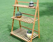 3 Tiers Garden Bamboo Folding Plant Stand Shelves Flower Organizer Storage Rack ON SALE