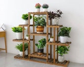 9 Tier Pine Wood Stand For Plants, Bathroom, Bookcase, Shelf, Rack Corner Flower Holder Outdoor Garden, Plant ladder