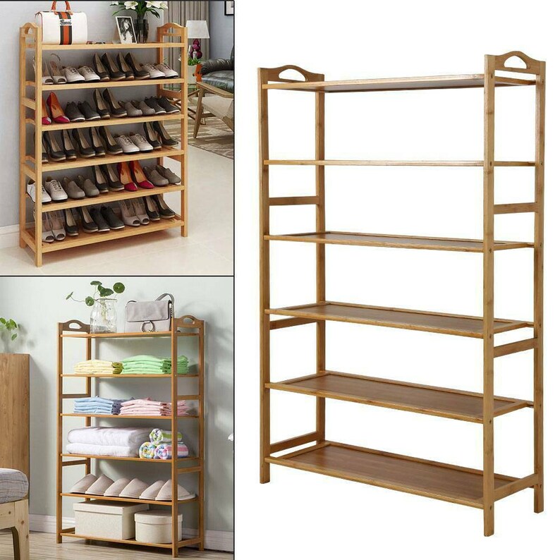 6 Tier Wood Bamboo Shelf Entryway Storage Shoe Rack Home Furniture