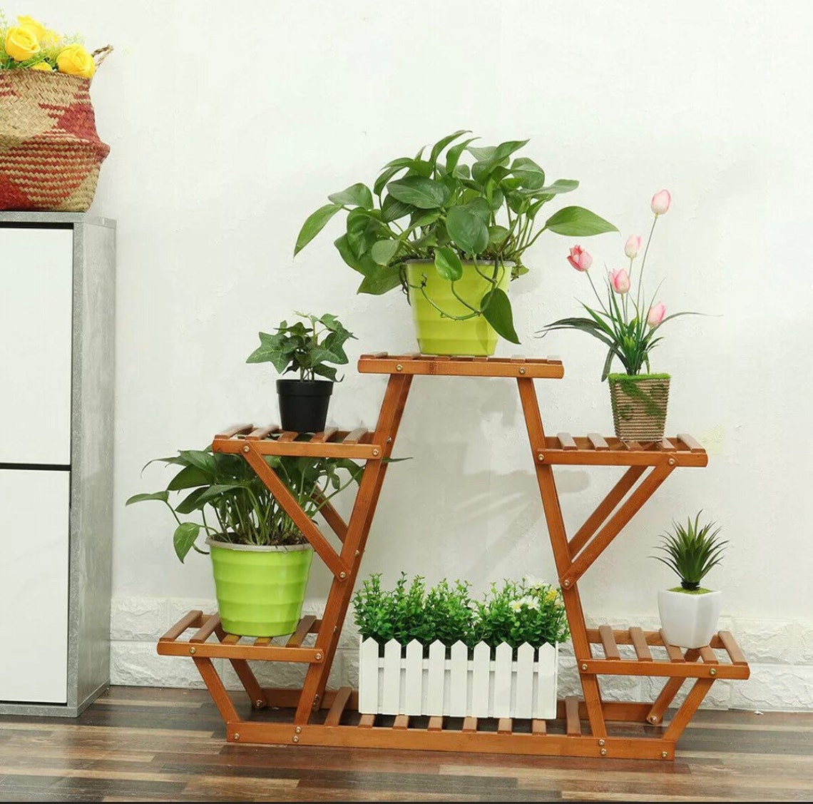 Natural Pine Wood Triangle 6 Tiered Corner Plant Stand Planter Etsy