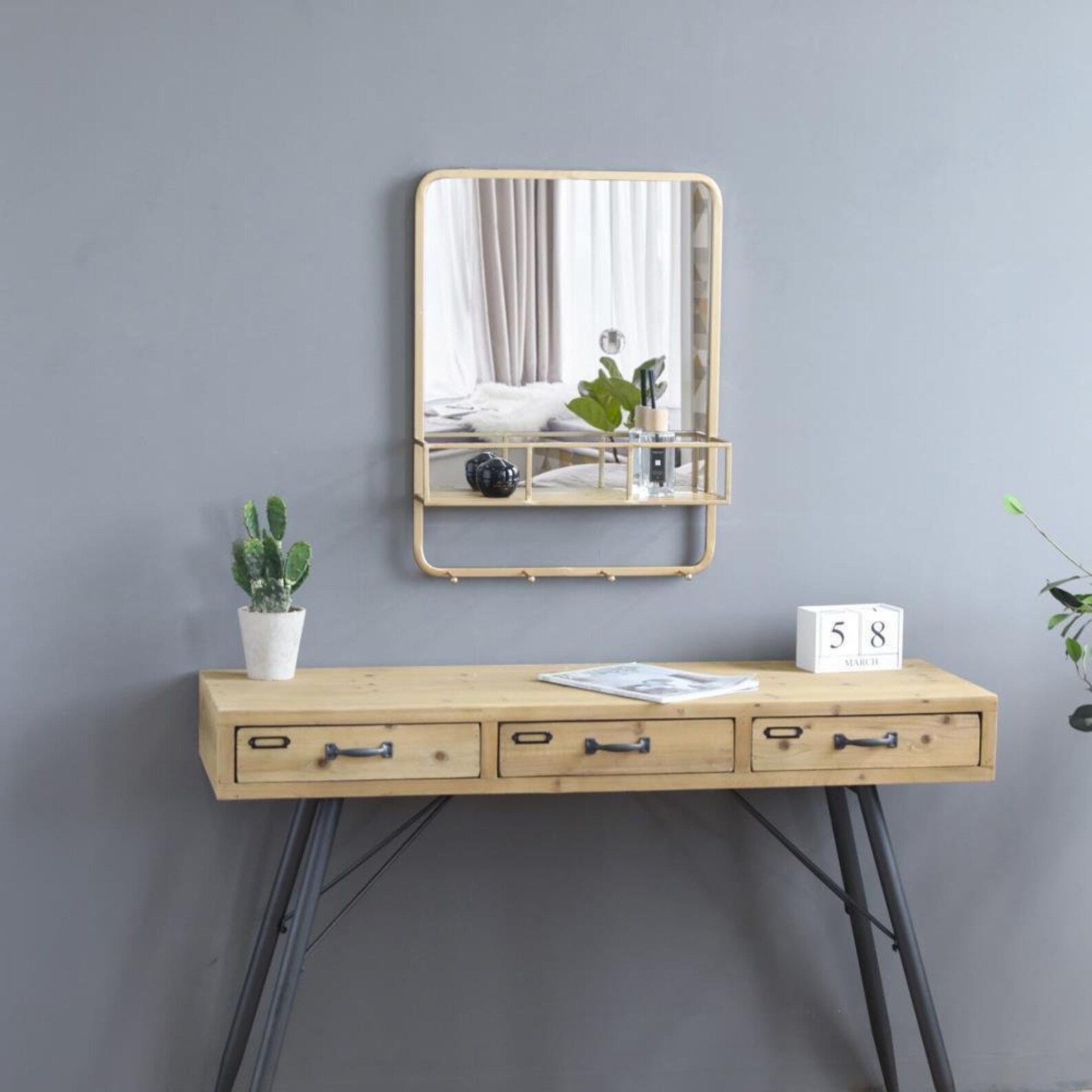 Espejo de pared de hierro de 25.6 H con estante para el | Etsy