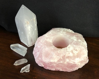 Large Rose Quartz Candle Holder