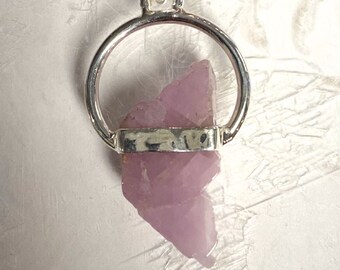 Pink Kunzite Rough Cut Gemstone Pendant Necklace