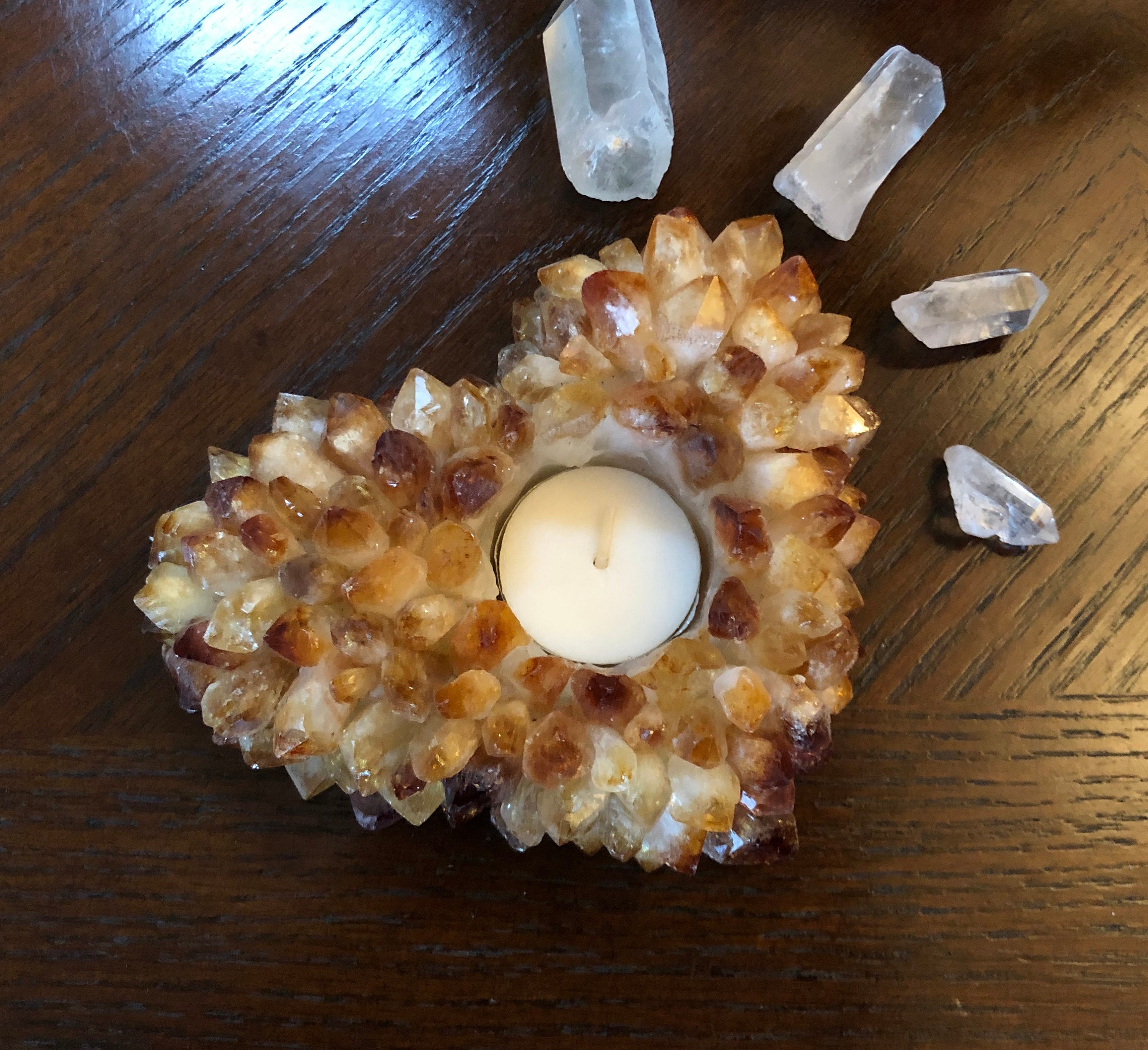 Citrine Points Heart Shaped Crystal Votive Candle Holder Etsy UK