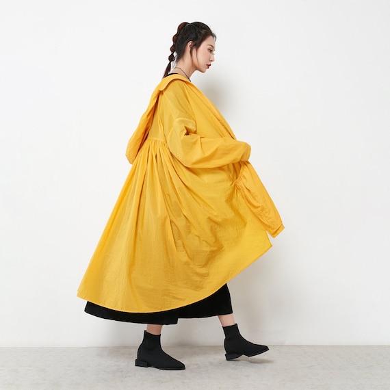 womens yellow hooded raincoat