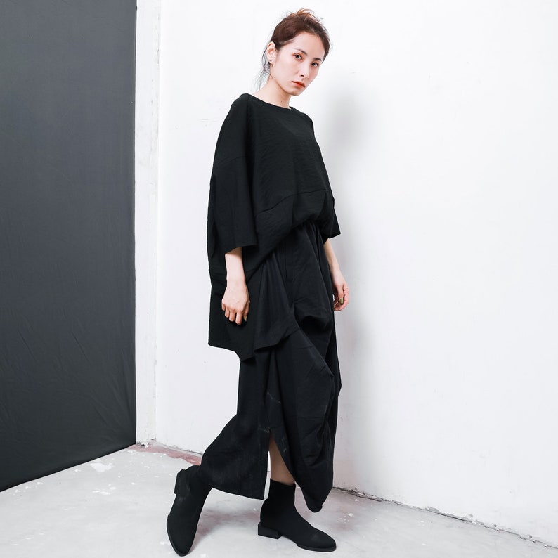 Cotton Black Long Skirt Irregular skirt A-line skirt | Etsy