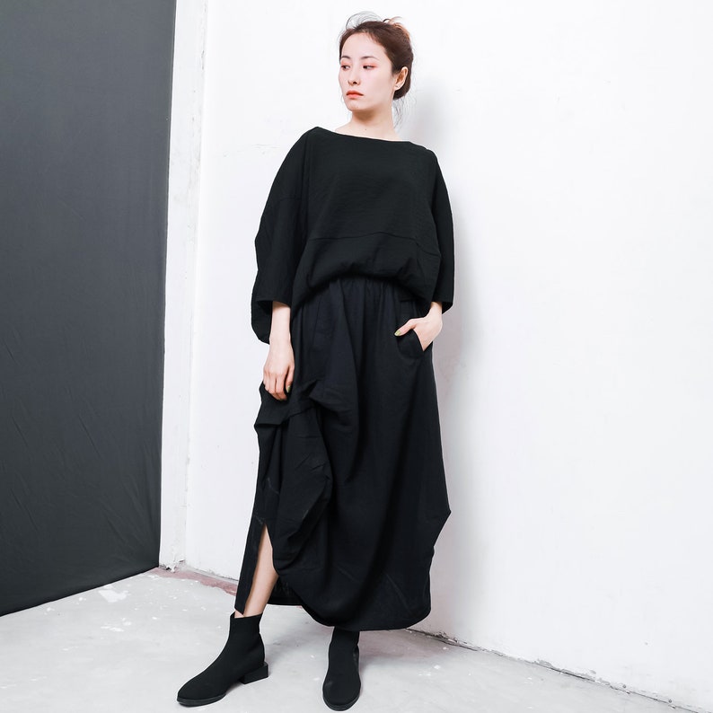 Cotton Black Long Skirt ,irregular Skirt, A-line Skirt - Etsy