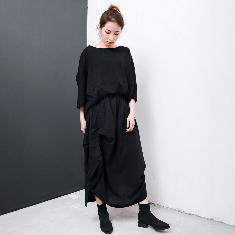 Cotton Black Long Skirt ,irregular Skirt, A-line Skirt - Etsy