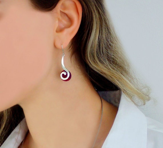 Earrings Fashion Cat S Eye Glass Deep Pink Fuschia Magenta Glass Earrings Gift Idea For Blond Hair Gift Idea For Dark Hair