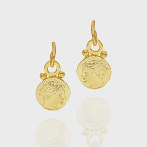 22k Gold Plated Brass Sena Earrings: Roman Coin Replica