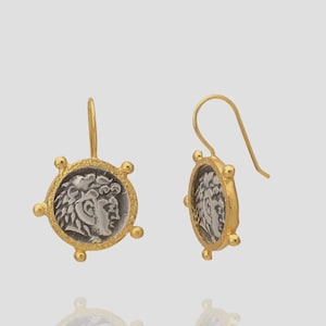 Reproduction Roman Coin Earrings: 22kt Gold & Rhodium Plated