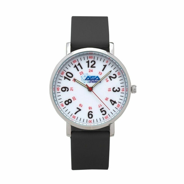 AsaTechmed Nurse Watch for Medical Assistant with Easy Read Dial, Military Time with Second Hand, Silicone Band and Water Resistant Scrub