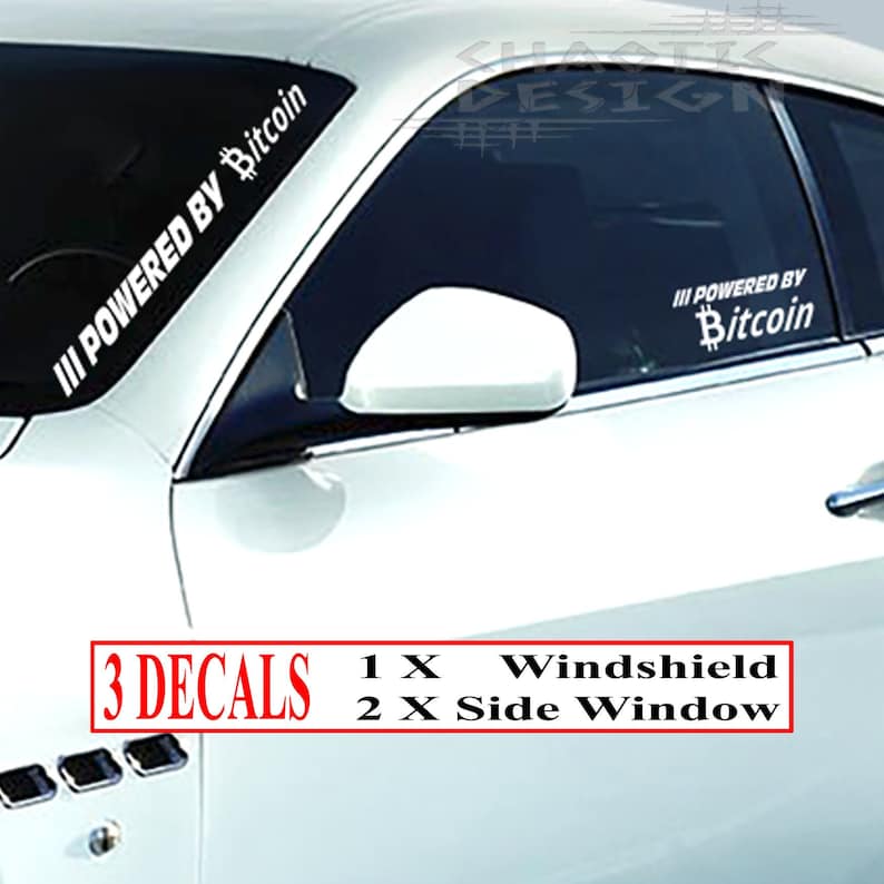 3Three White Die Cut Powered By Bitcoin CarAutoTruck BumperWindshield FrontBackSide Window StickerDecal