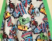 30x30 quot Super Hero, cotton flannel self binding blanket, green, toddler blanket, Ready to Ship