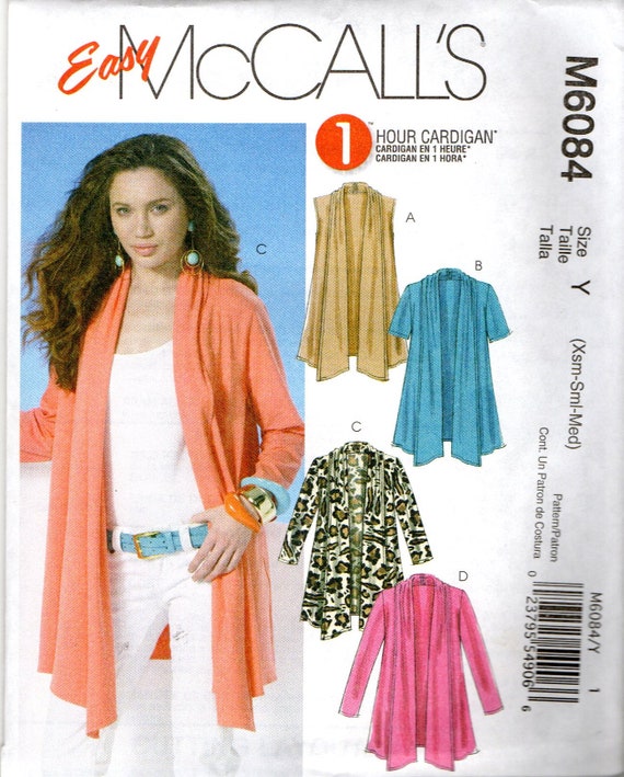 McCalls 6084 Misses Knit Cardigan Sewing Pattern Sz XS-S-M