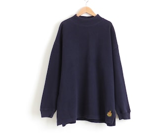 Navy Mock Neck Top Aesthetic Clothing 90s Grunge Turtleneck Top Oversized Turtle Neck Sweater Vintage Plus Size Womens XL 2XL 1X, Mens Large