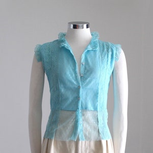 Princesscore Pastel Top, Womens Babydoll Blouse, Lace Shirt, Blue Blouse, Y2K Sleeveless Shirt, Ruffle Blouse, Organza Cap Sleeve Top, XXS