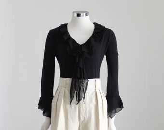 ladies black ruffle blouse