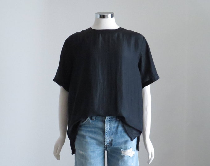 Vintage Black Silk Blouse Womens Short Sleeve Silk Shirt - Etsy