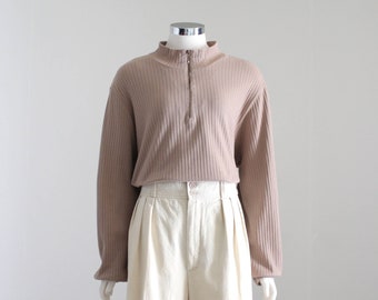 Mockneck Zip Top, Womens Ribbed Shirt, Half Zip Sweater, Mock Neck Top, Vintage Mockneck Shirt, Minimalist Sweater, 2XL XXL Plus Size 2X 3X