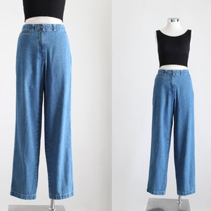 Chambray Pants, Womens Baggy Jeans, Wide Leg Elastic Waist Jeans, Loose Denim Pants, Fits waist 32&quot; – 33&quot; / Up to 40.5&quot; hips / W32 W33 L30