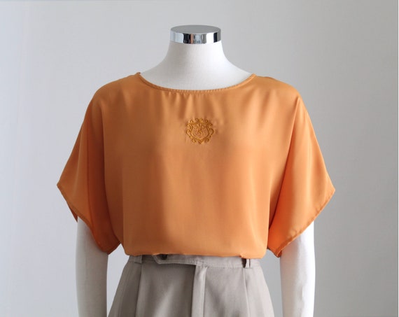 Mustard Blouse, Women Embroidered Kimono Sleeve T… - image 3