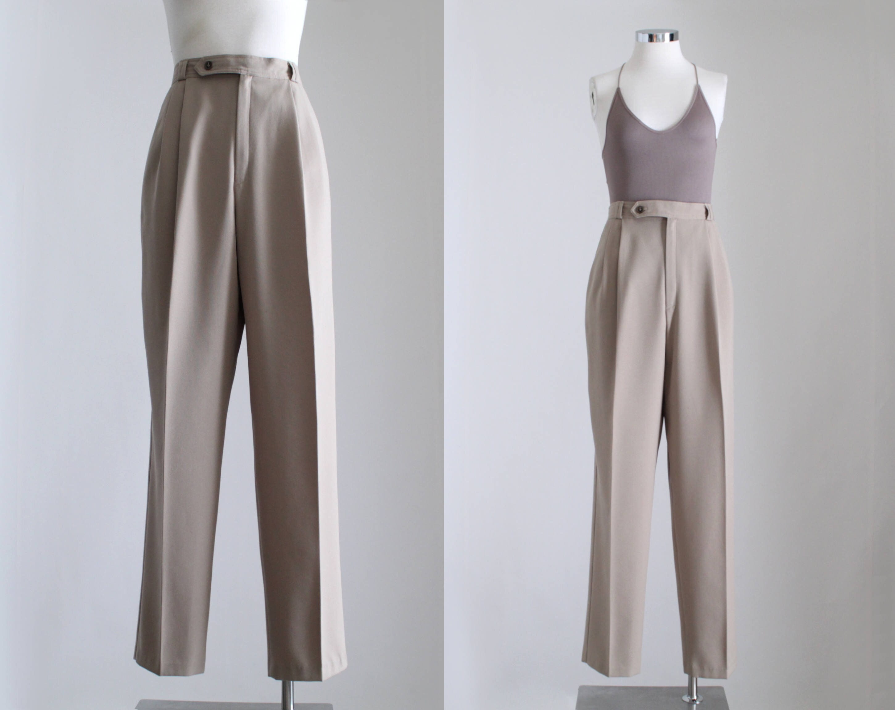 Vintage High Waisted Pants, Womens High Waist Trousers, Pleated