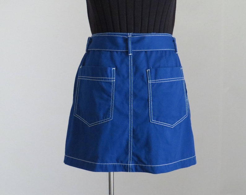 Y2K A-Line Skirt 90s Hip Hop Skirt Cobalt Blue Skirt Womens Contrast Stitch Skirt Fabric Belt Tie Skirt Medium Aesthetic Mini Skirt