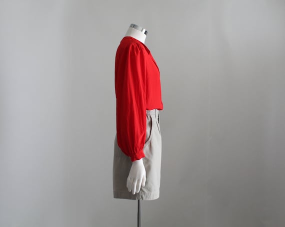 Red Silk Blouse, Womens Red Silk Shirt, Silk Butt… - image 3