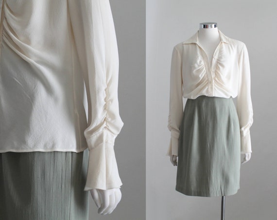 Vintage Poet Shirt, Womens Cream Romantic Blouse,